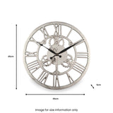 Shiny Nickel Cog Design Round Wall Clock Small from Roseland Furniture