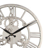 Shiny Nickel Cog Design Round Wall Clock Small from Roseland Furniture
