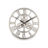 Shiny Nickel Cog Design Round Wall Clock Small from Roseland Furniture