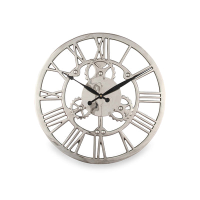 Shiny Nickel Cog Small Round Wall Clock