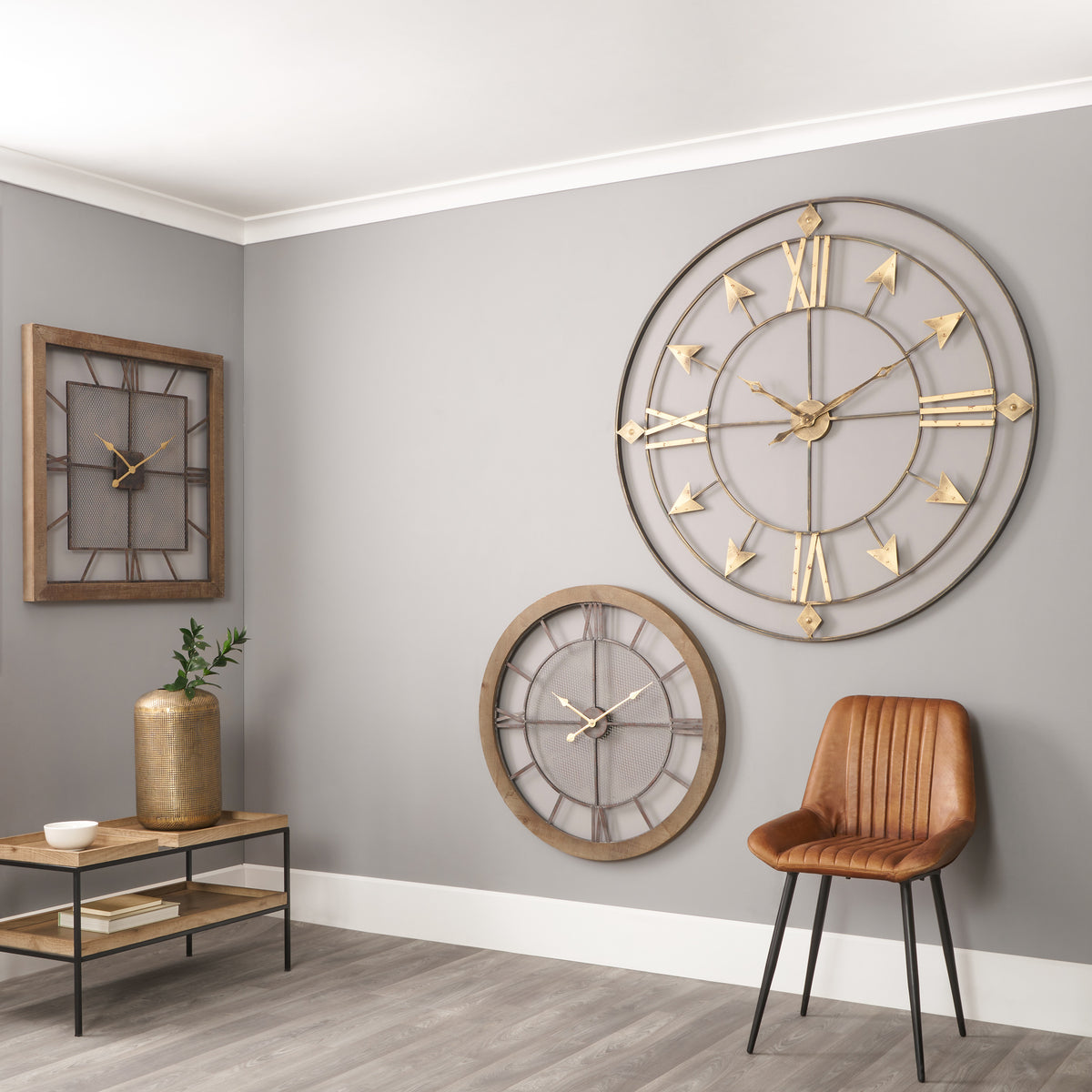 Antique Bronze & Gold Metal Round Wall Clock for living room