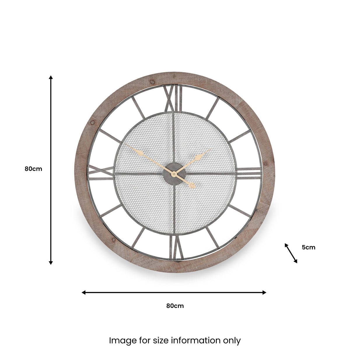 Natural Wood & Metal Round Wall Clock from Roseland Furniture