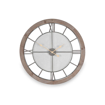 Natural Wood & Metal Round Wall Clock