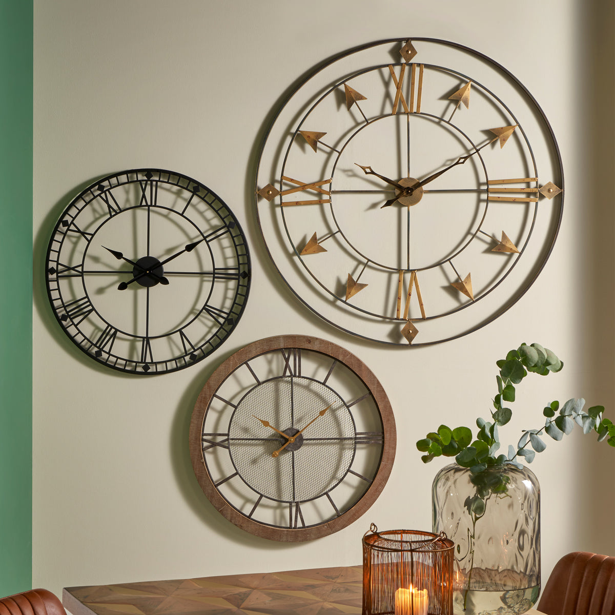 Natural Wood & Metal Round Wall Clock