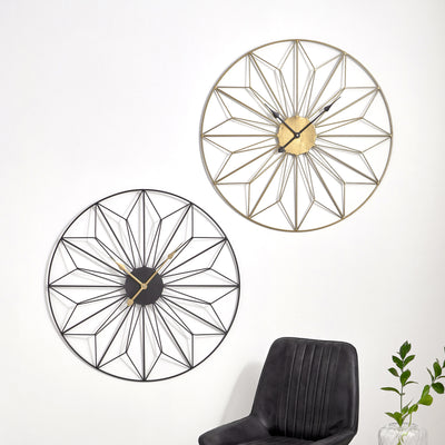 Antique Gold Metal Geo Design Round Wall Clock