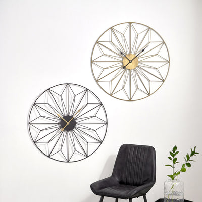 Black and Gold Metal Geo Design Round Wall Clock