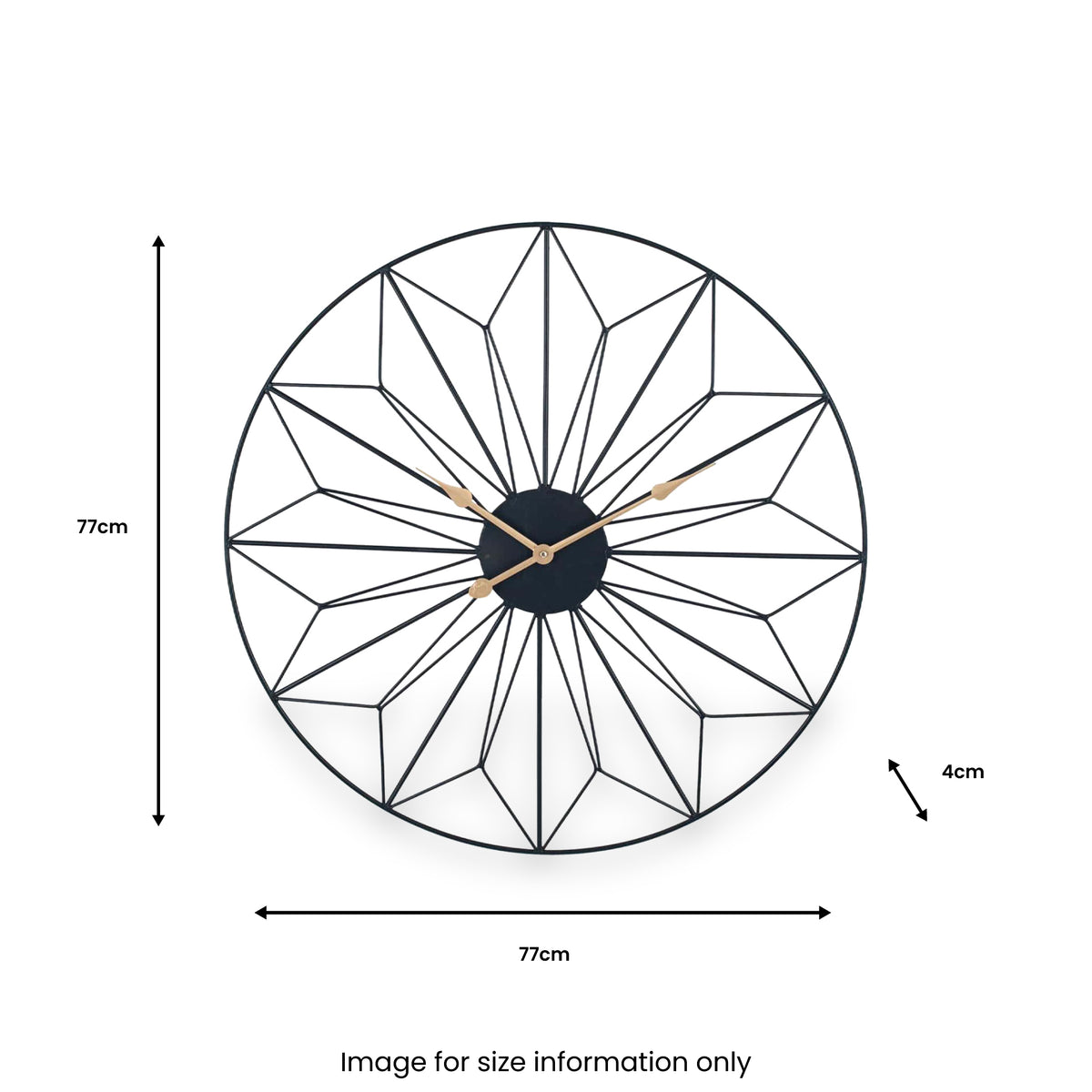 Black and Gold Metal Geo Design Round Wall Clock from Roseland Furniture