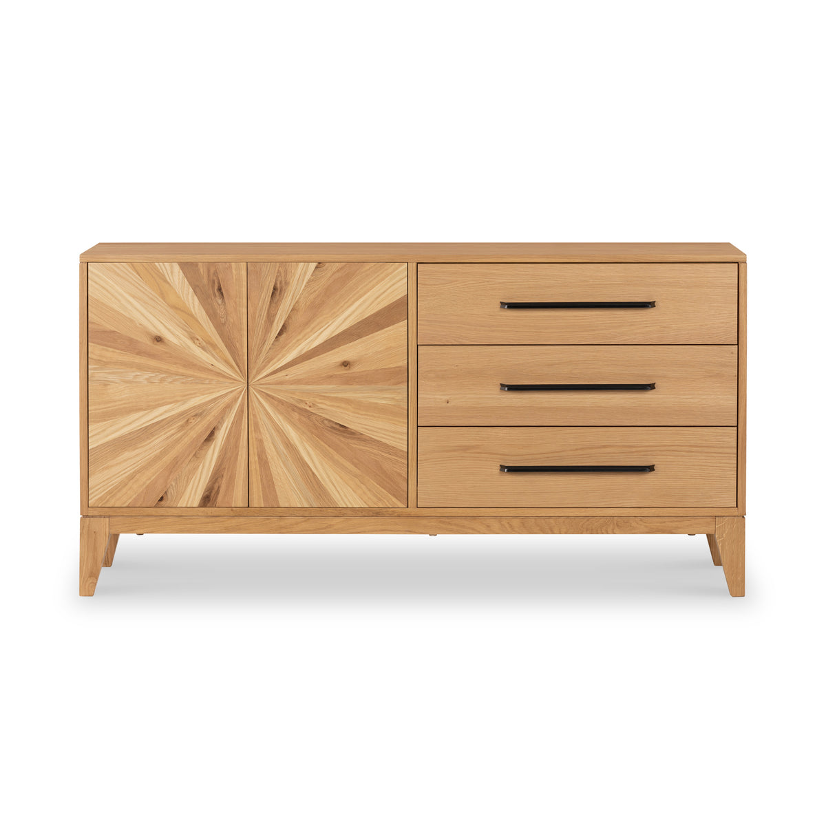 Sunburst Oak Large 2 Door 3 Drawer Sideboard from Roseland Furniture 