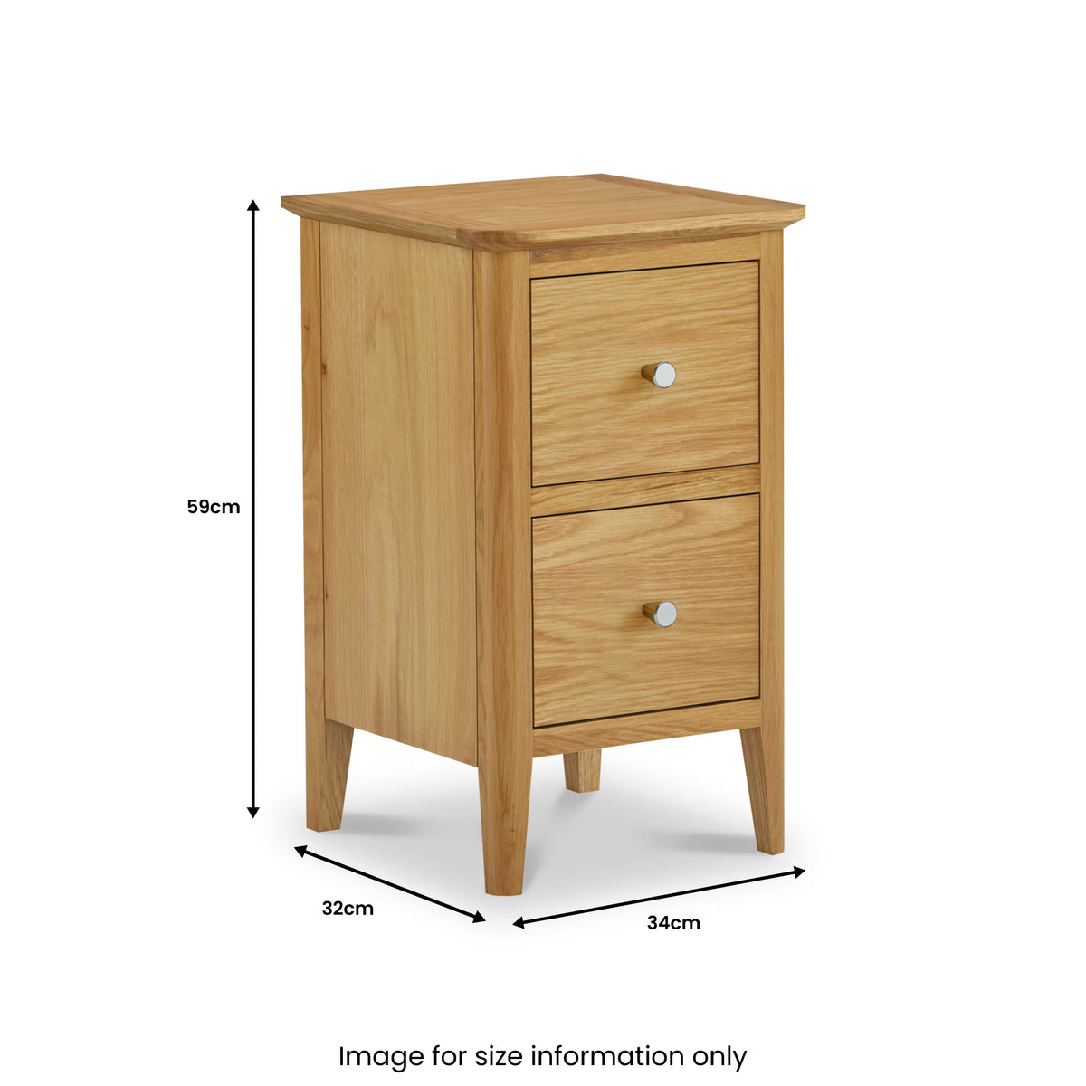 Saxon Oak 2 Drawer Narrow Bedside dimensions