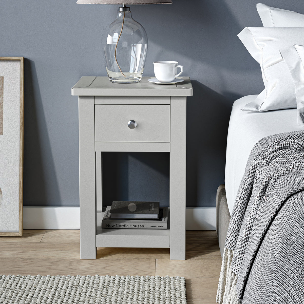 Duchy Inox Grey 1 Drawer Bedside Table for bedroom