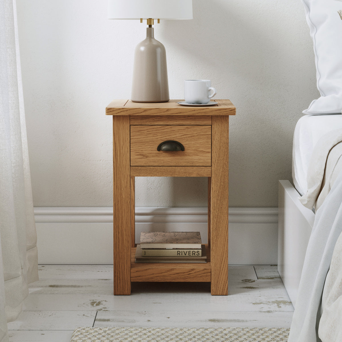 Duchy Waxed Oak 1 Drawer Bedside from Roseland Furniture