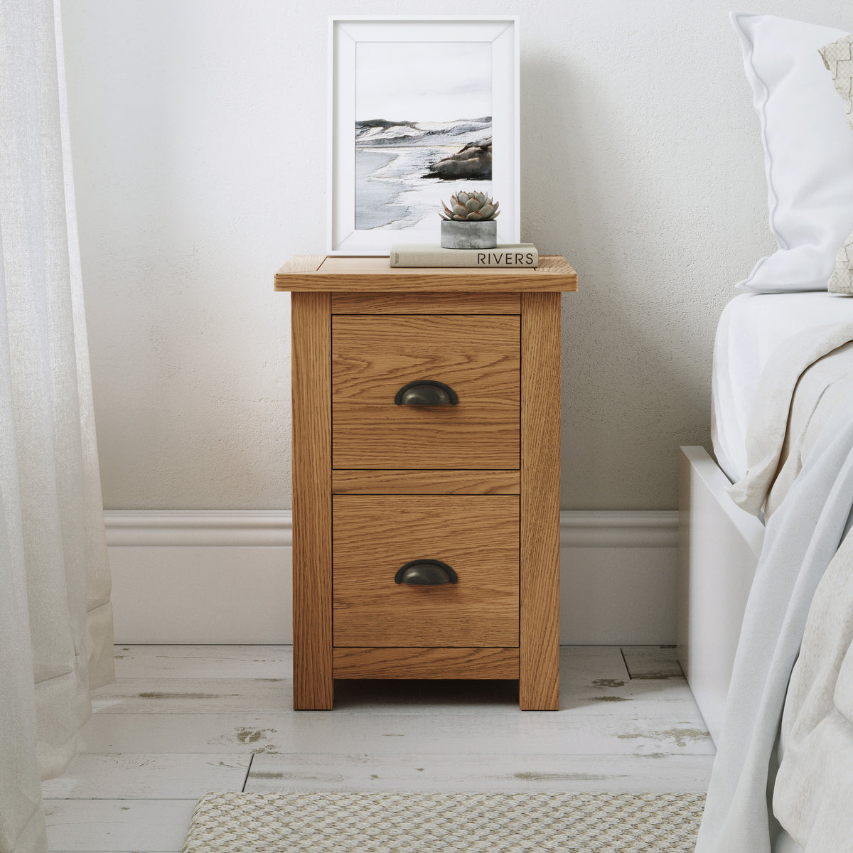 Duchy Waxed Oak 2 Drawer Bedside Table from Roseland Furniture