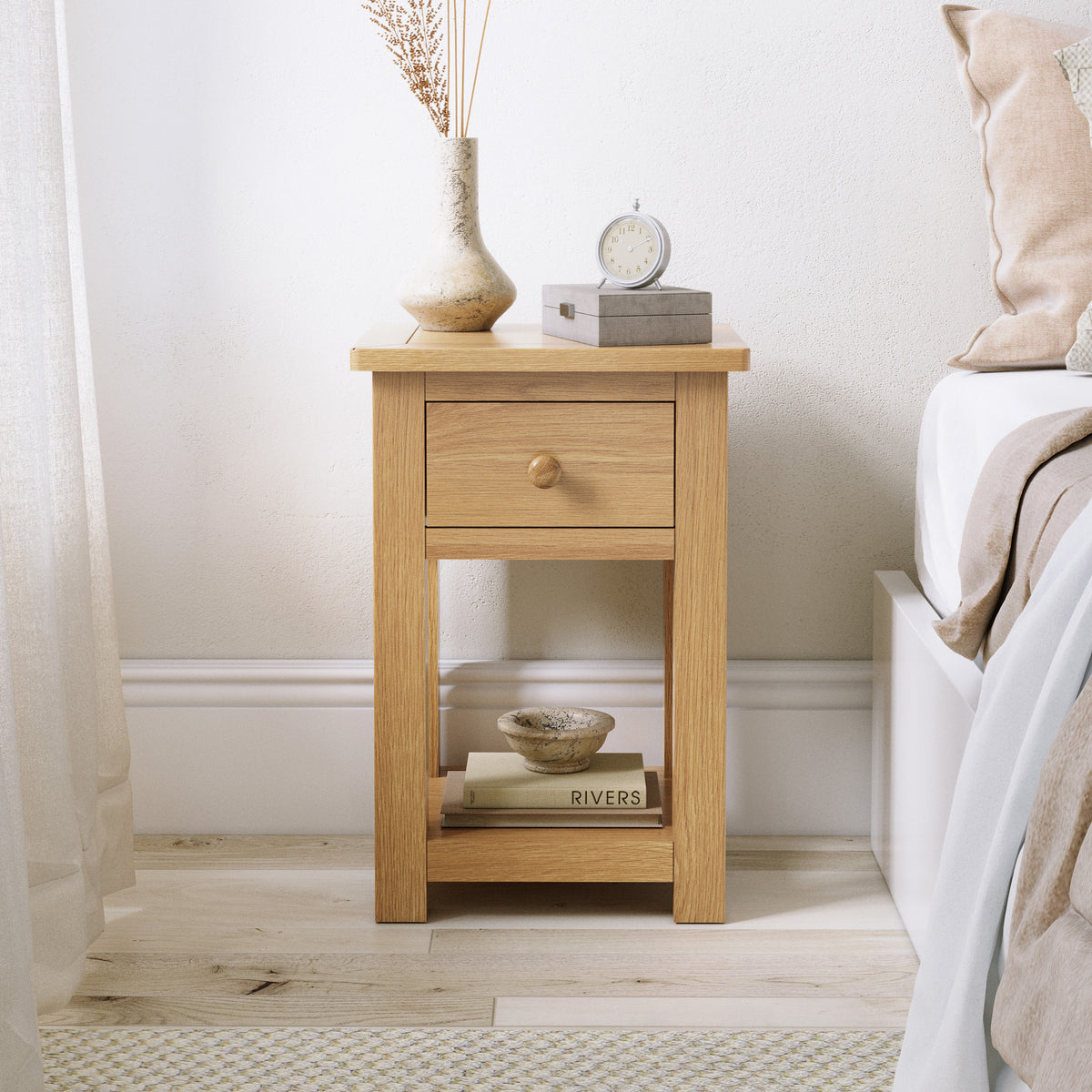 Duchy Oak 1 Drawer Bedside Table for bedroom