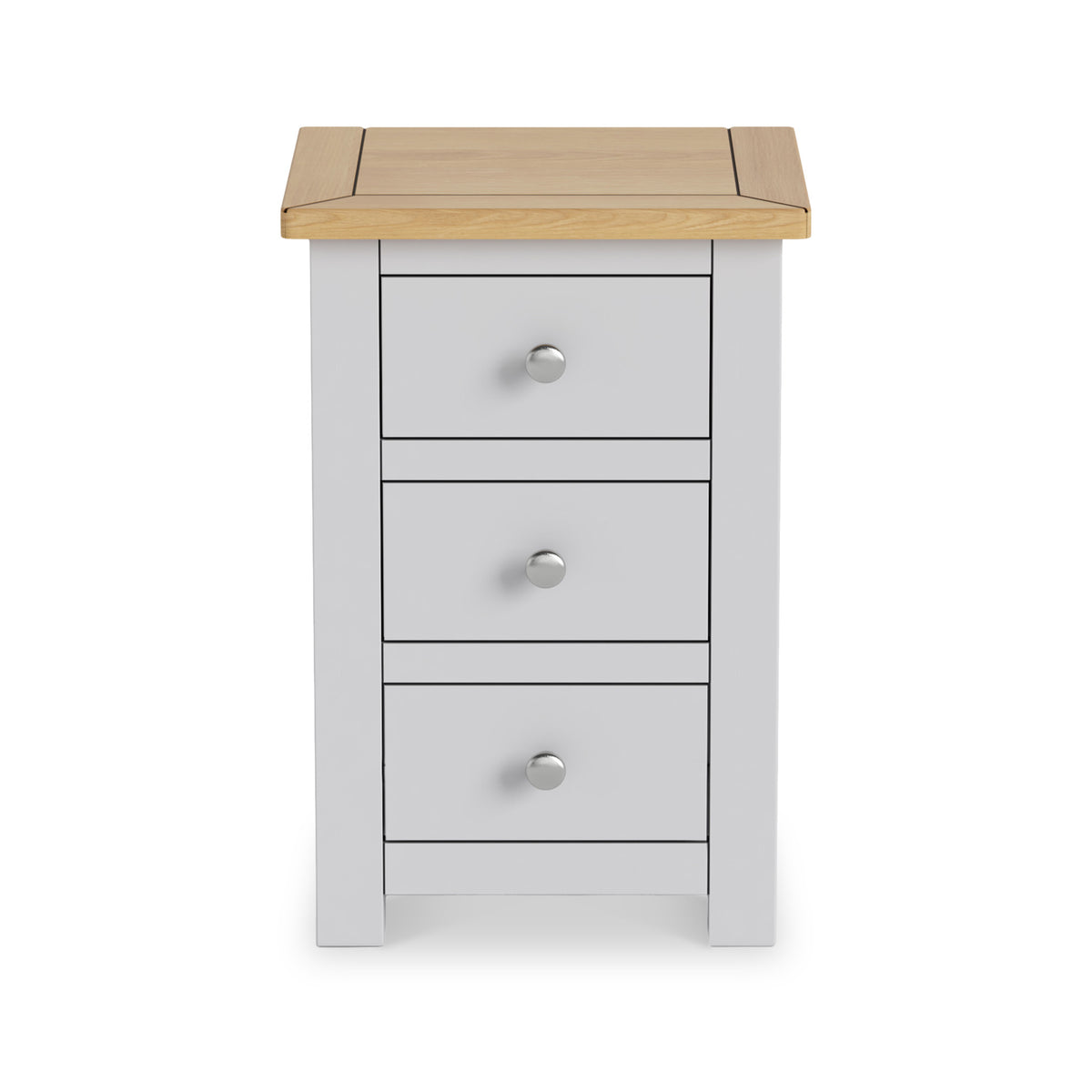 Duchy Inox Grey 3 Drawer Bedside Cabinet with Oak Top