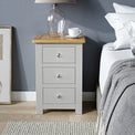 Duchy Inox Grey 3 Drawer Bedside Table with Oak Top for bedroom