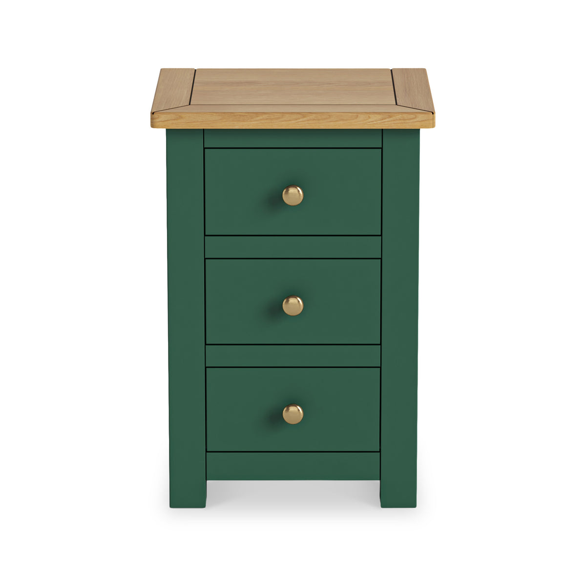 Duchy Puck Green 3 Drawer Bedside Cabinet with Oak Top