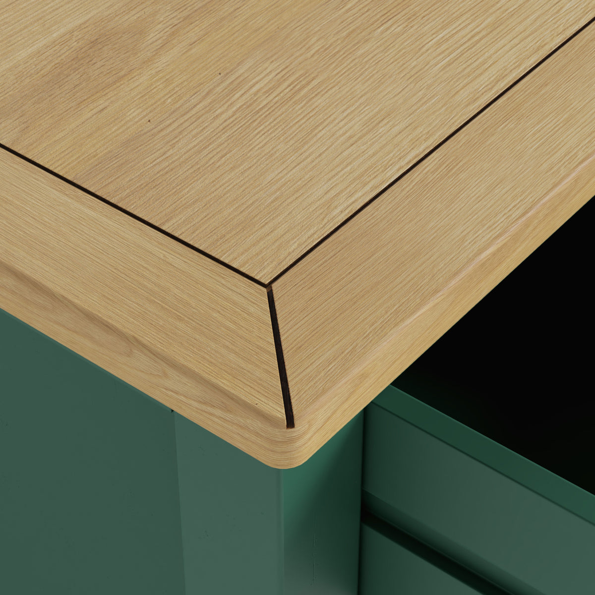 Duchy Puck Green 1 Drawer Bedside Table with Oak Top