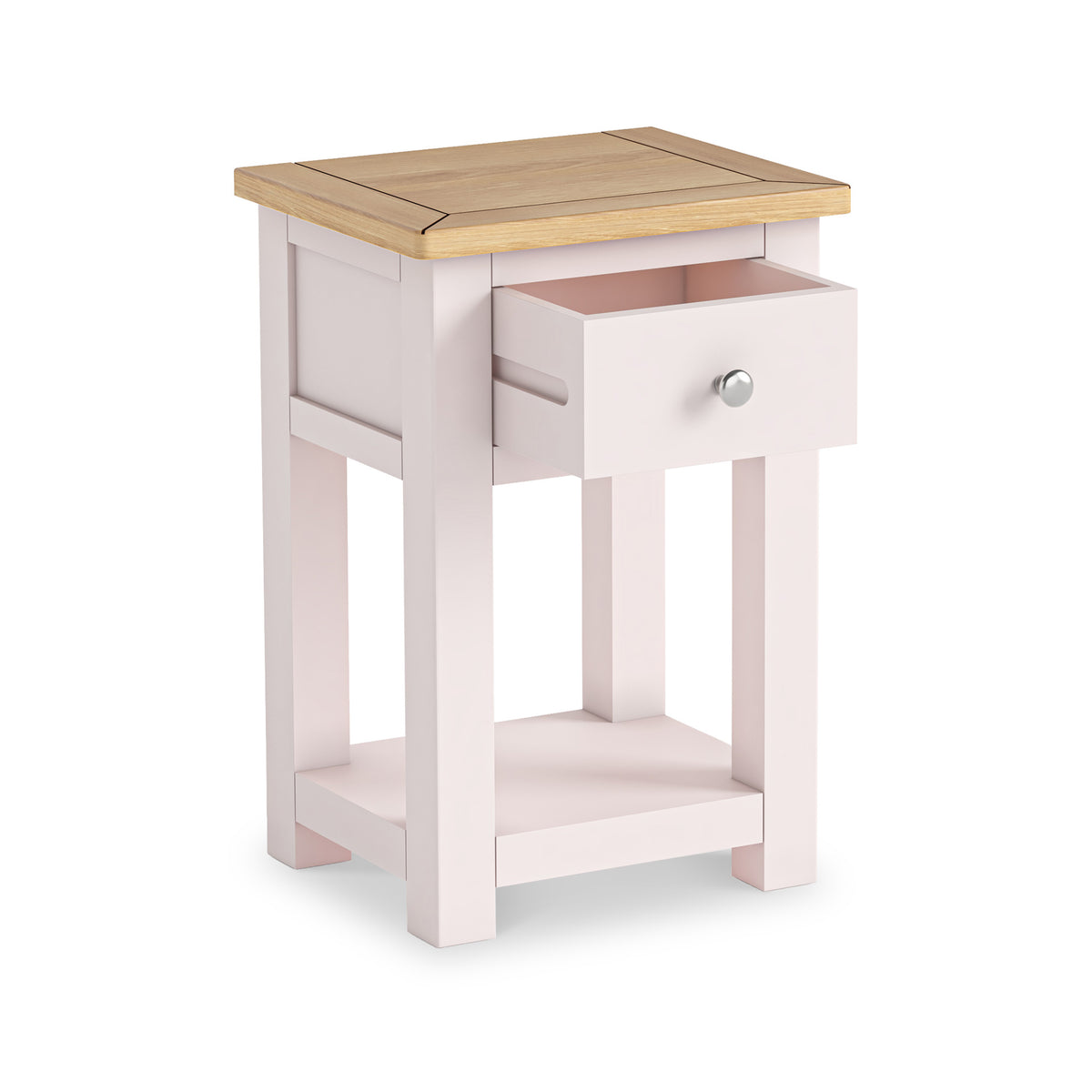 Duchy Dorchester Pink 1 Drawer Bedside Table with Oak Top