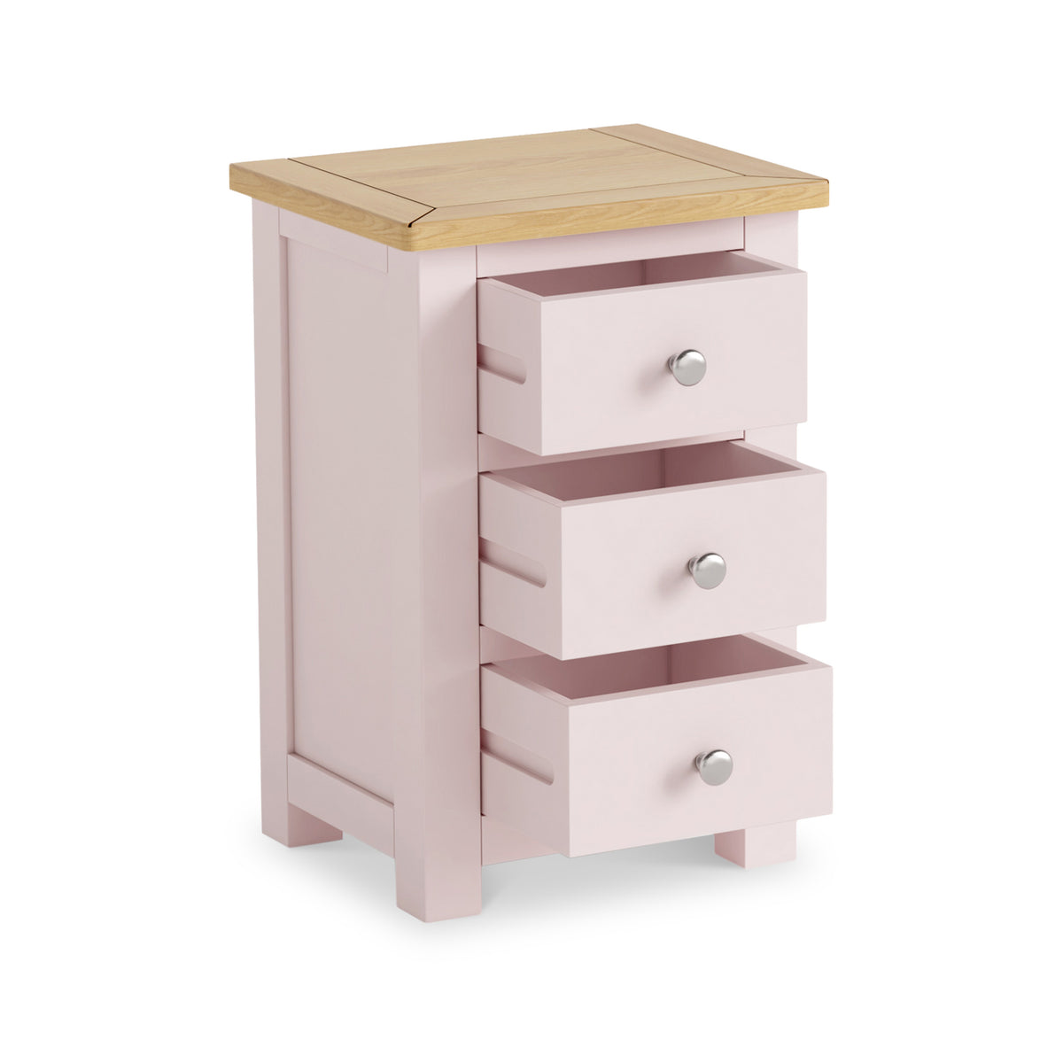 Duchy Dorchester Pink 3 Drawer Nightstand with Oak Top