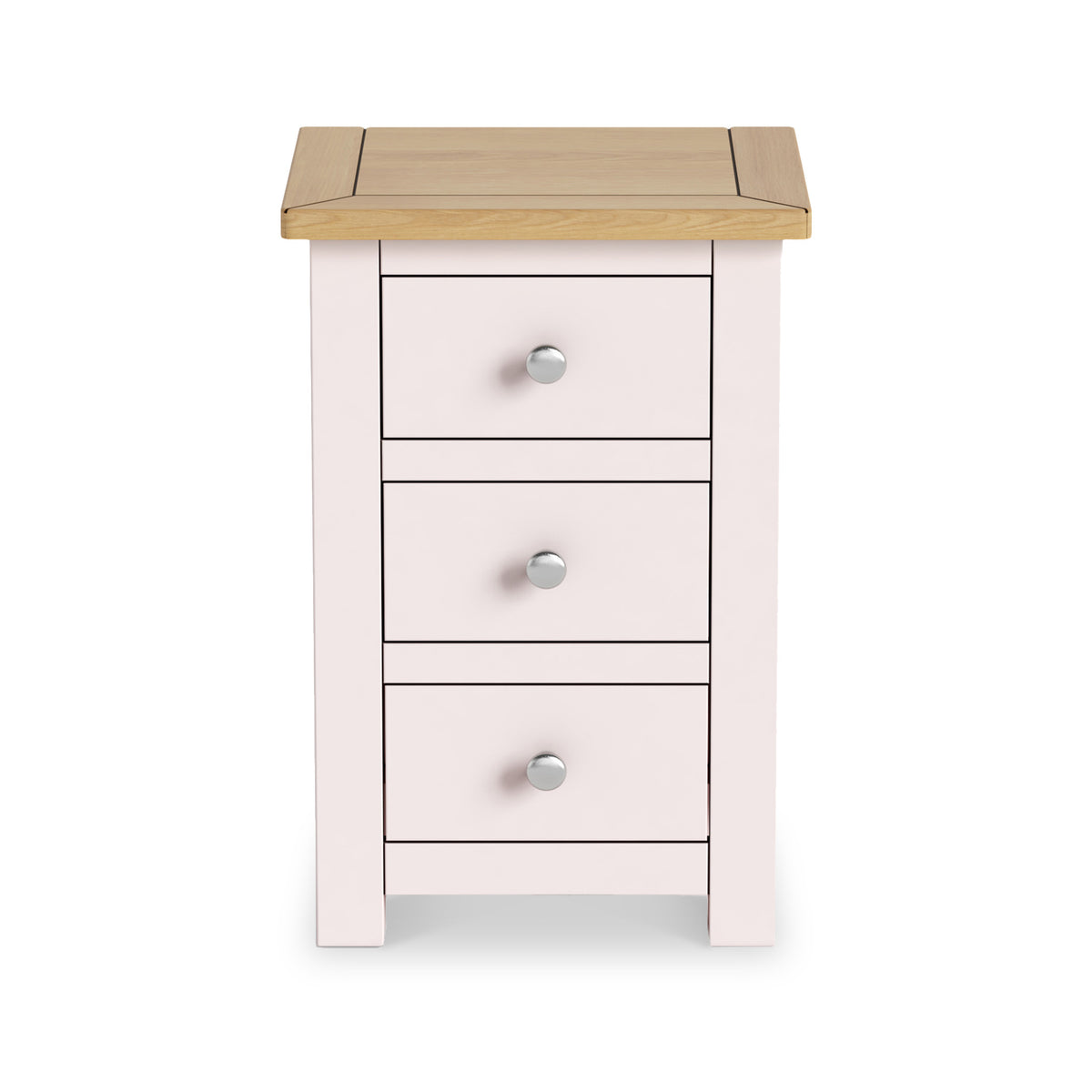 Duchy Dorchester Pink 3 Drawer Bedside Cabinet with Oak Top
