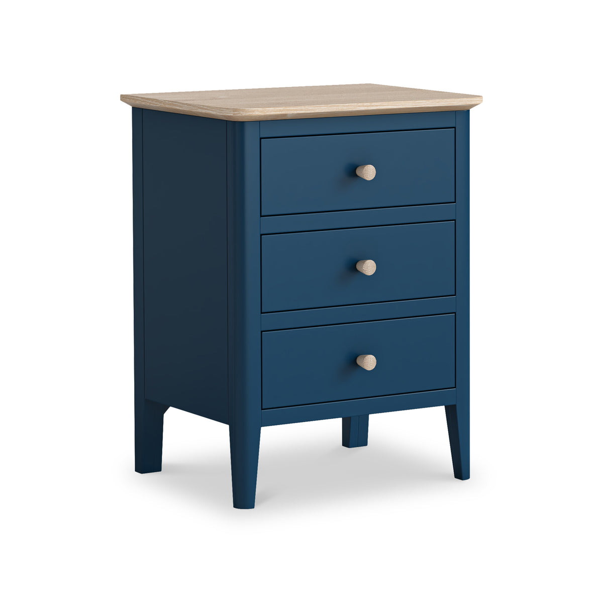 Penrose Navy Blue Bedside Table with wooden handles from Roseland Furniture