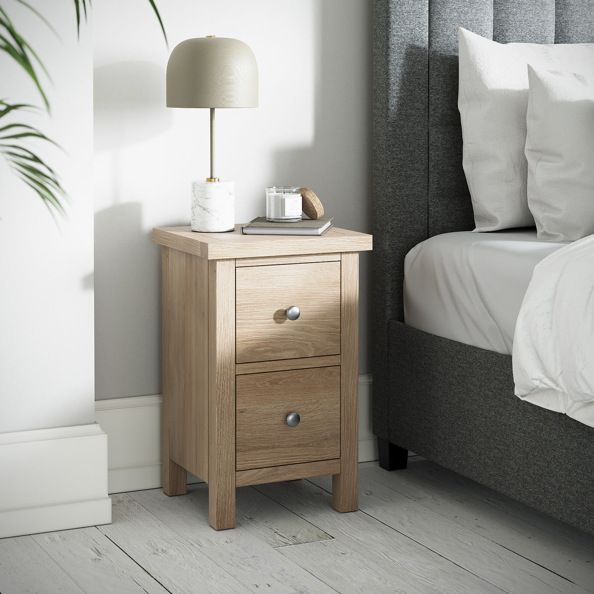 Farrow Oak Slim Bedside Table from Roseland Furniture