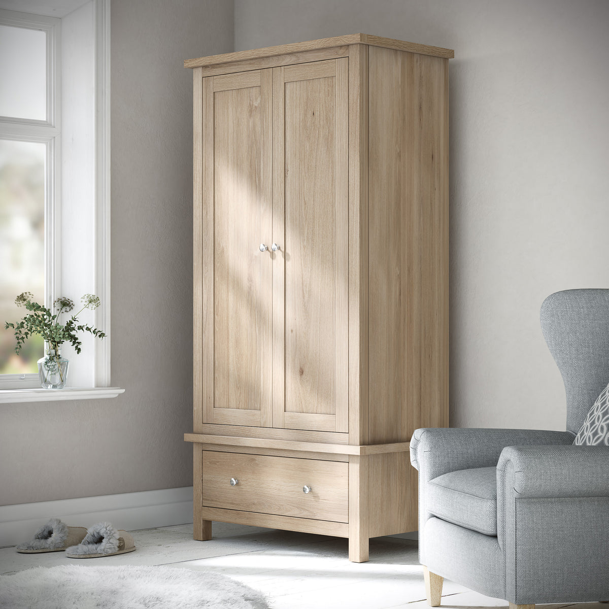 Farrow Oak Double Wardrobe with Drawers from Roseland Furniture