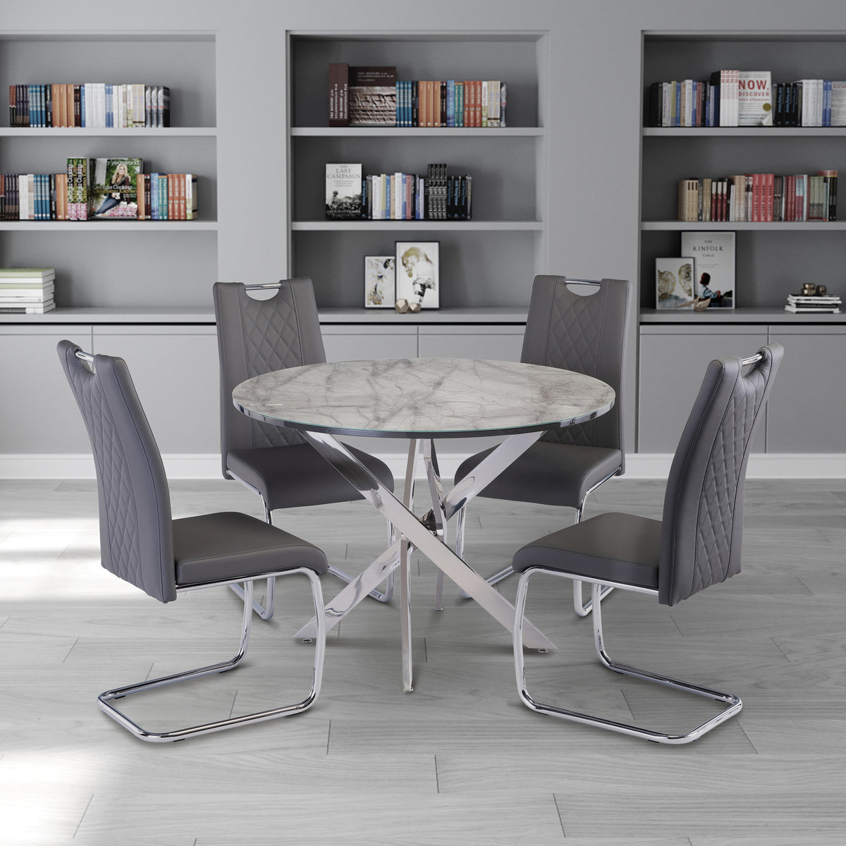 Seth White and Grey Round Dining Table for dining room
