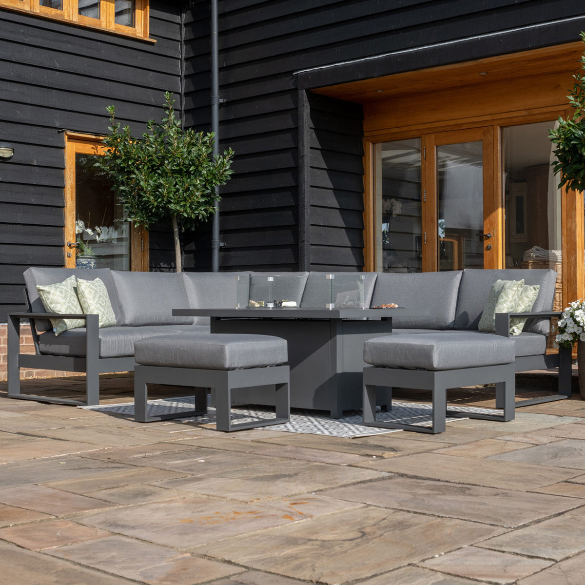 Maze Amalfi Grey Large Outdoor Corner Dining with Rectangular Fire Pit Table