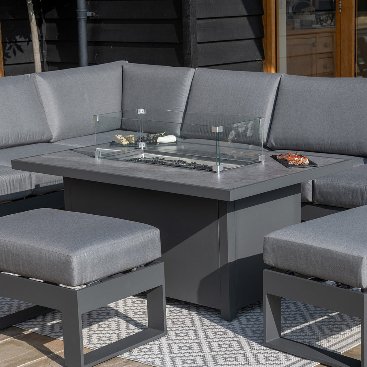 Maze Amalfi Grey Large Outdoor Corner Dining with Rectangular Fire Pit Table