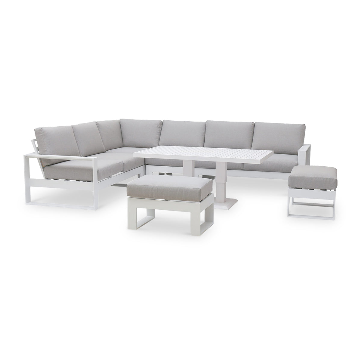 Maze Amalfi White Large Corner Dining Set with Rectangular Rising Table from Roseland Furniture