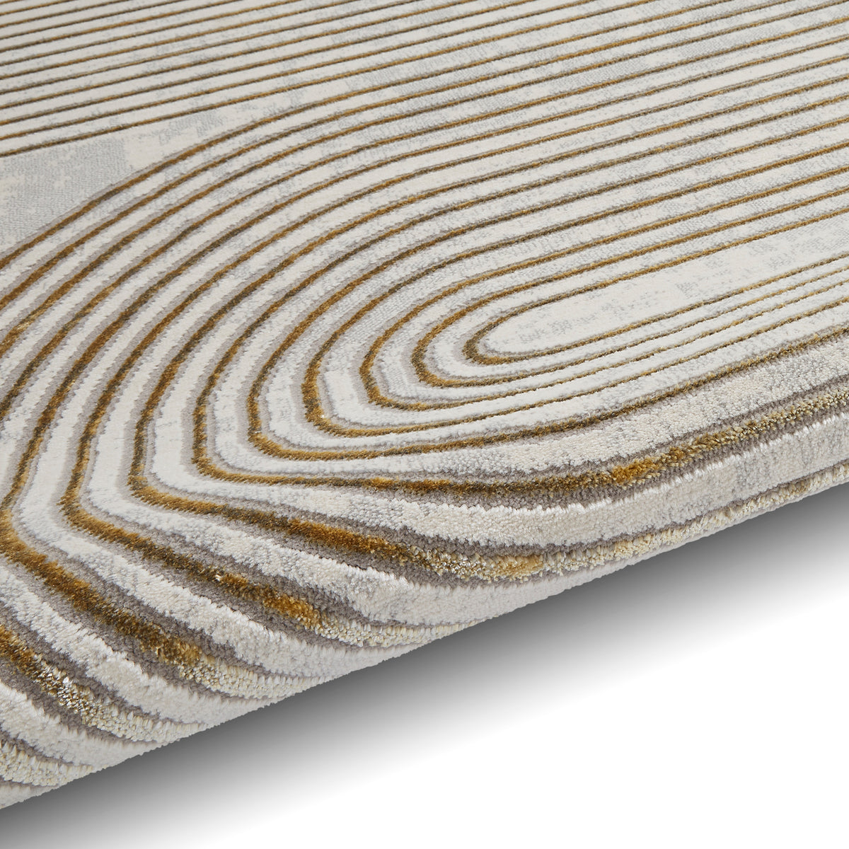 Aldrin Grey Gold Swirl Patterned Rug