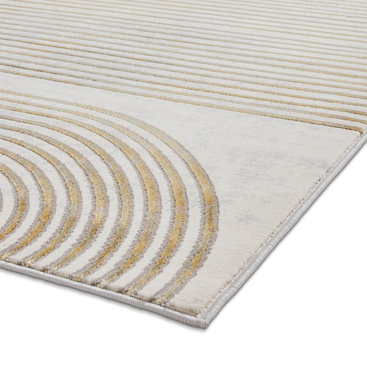 Aldrin Grey Gold Swirl Patterned Rug
