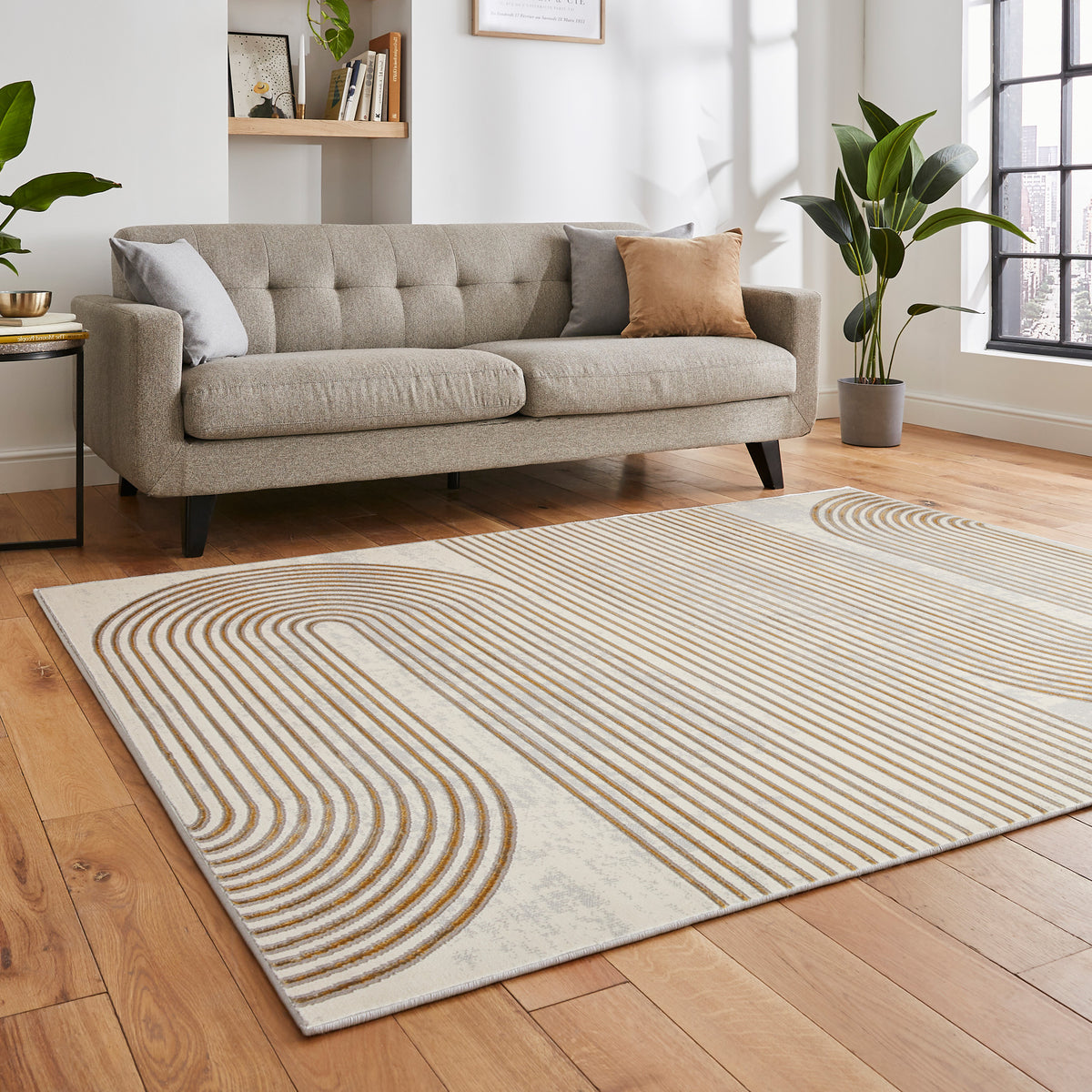 Aldrin Grey Gold Swirl Patterned Rug for bedroom