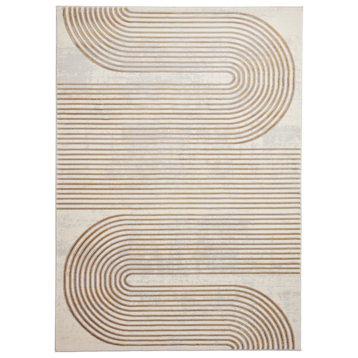 Aldrin Grey Gold Swirl Patterned Rug from Roseland furniture
