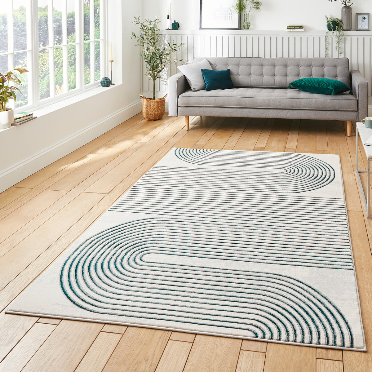 Aldrin Grey Green Swirl Patterned Rug for living room