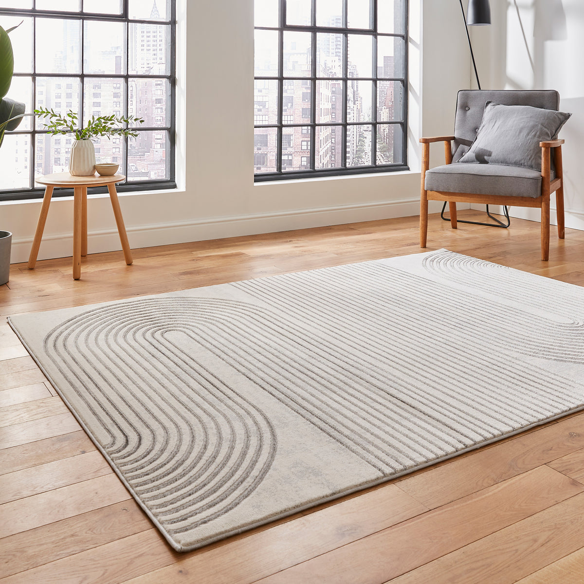 Aldrin Grey Ivory Swirl Patterned Rug for bedroom