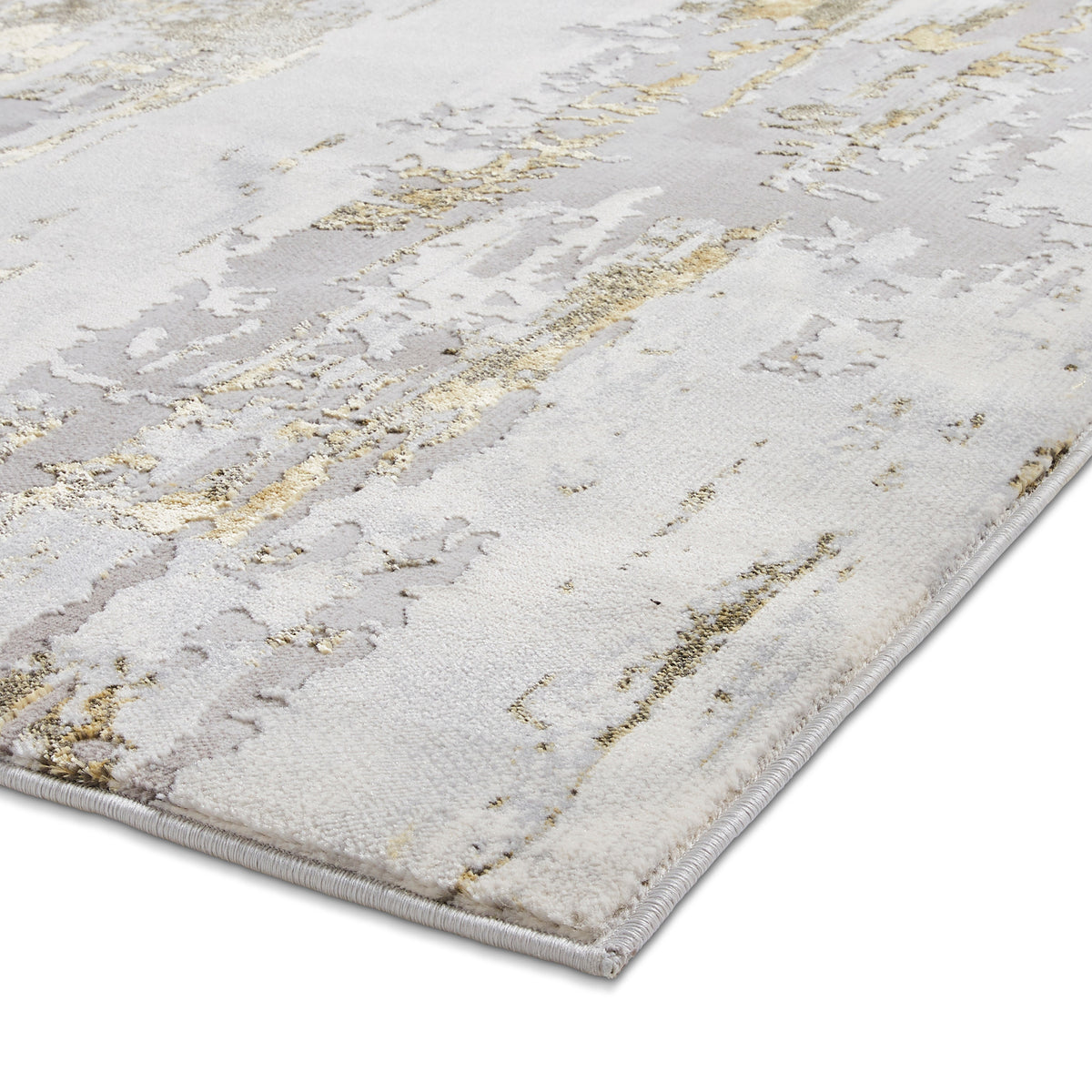 Aldrin Grey Gold Distressed Patterned Rug
