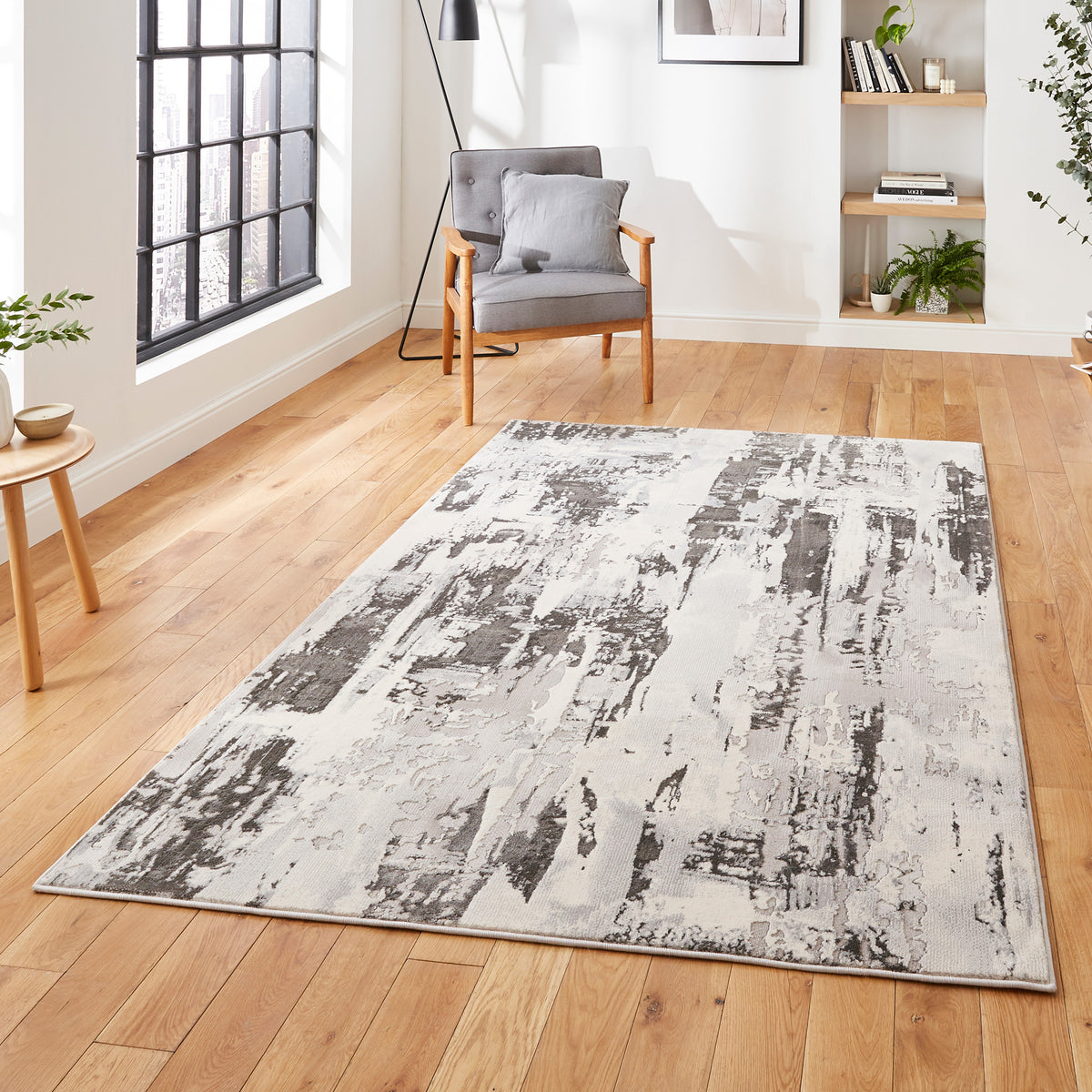 Aldrin Grey Ivory Distressed Patterned Rug for living room