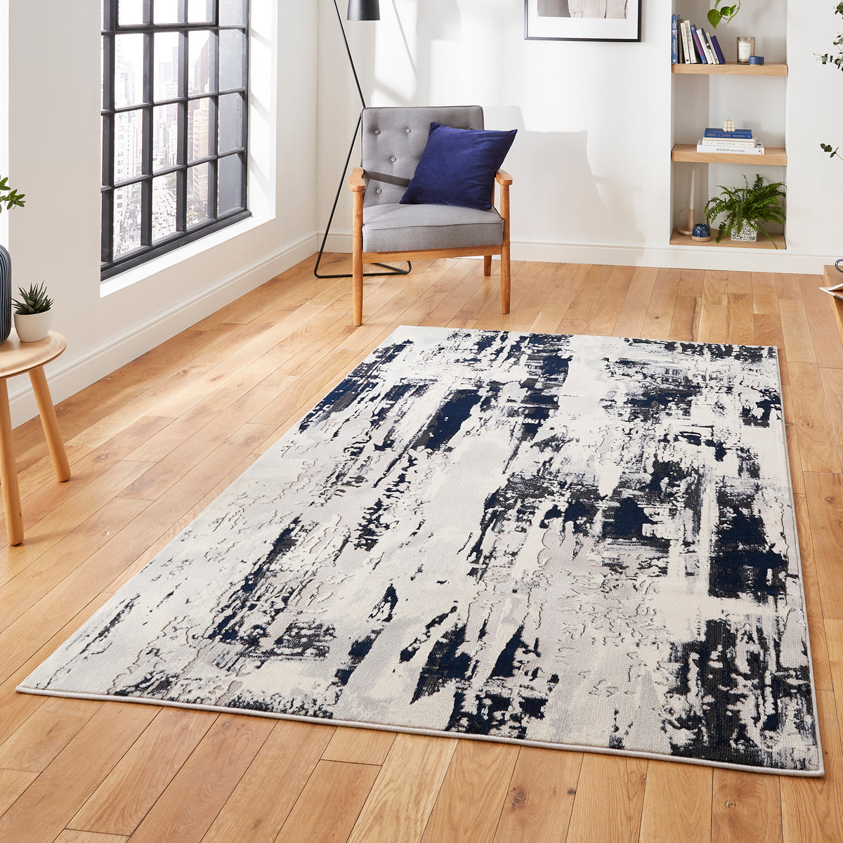 Aldrin Grey Navy Distressed Patterned Rug for living room