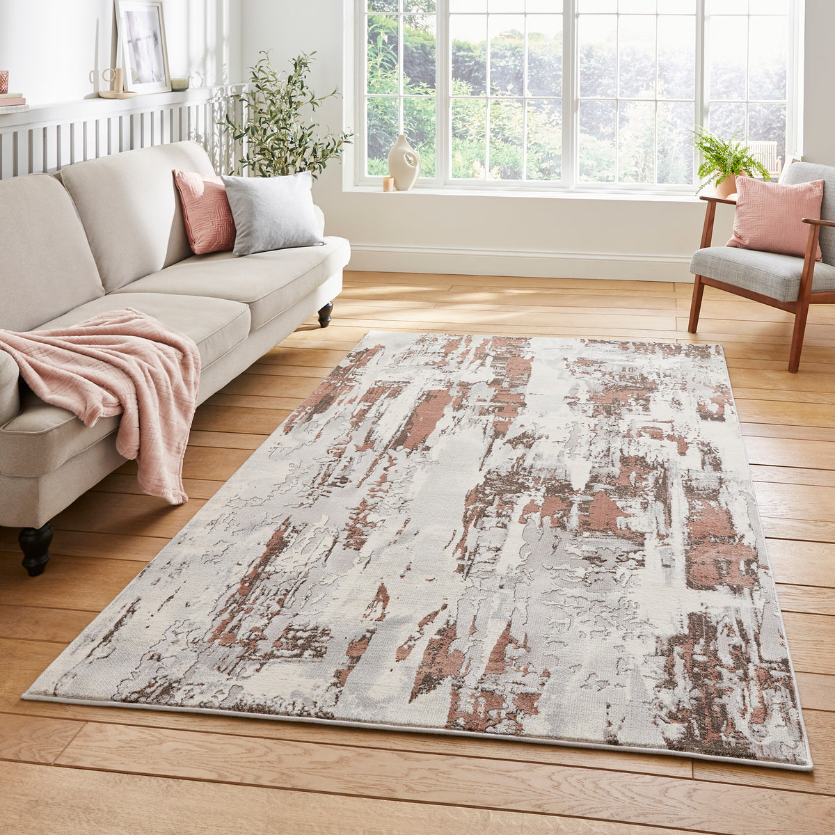 Aldrin Grey Rose Distressed Patterned Rug for living room