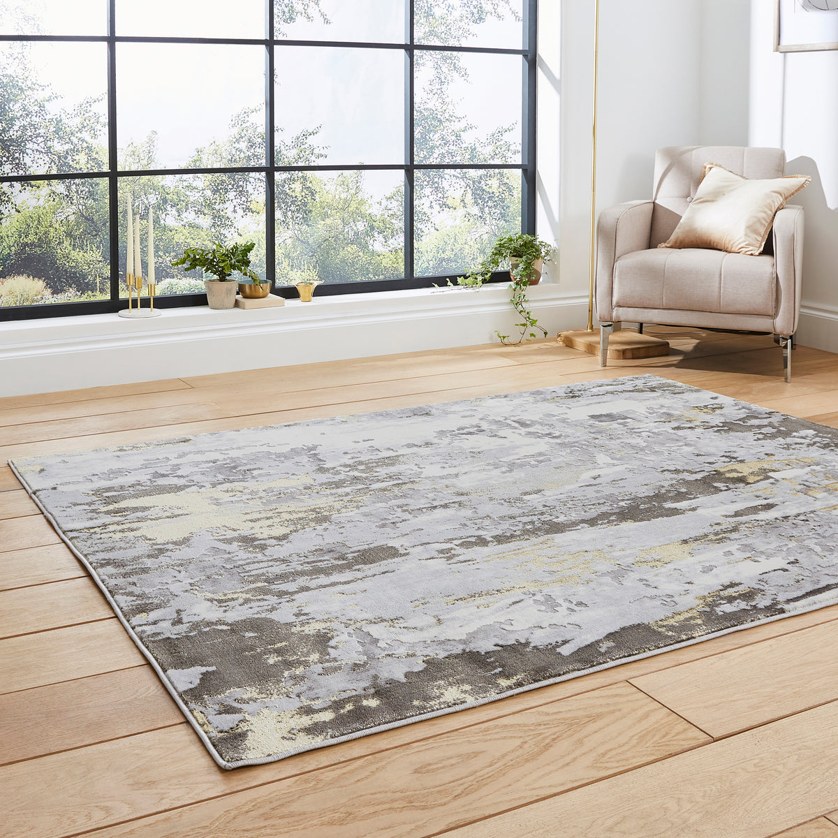 Aldrin Gold Distressed Metallic Effect Rug