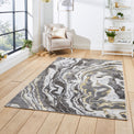 Aldrin Grey gold Marble Swirl Rug for living room