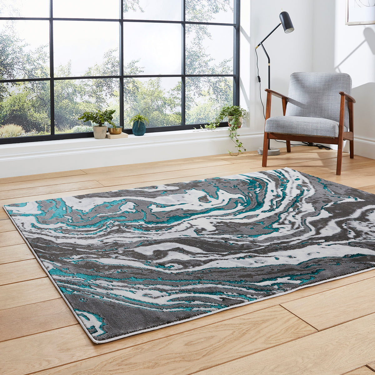 Aldrin Grey Green Marble Swirl Rug