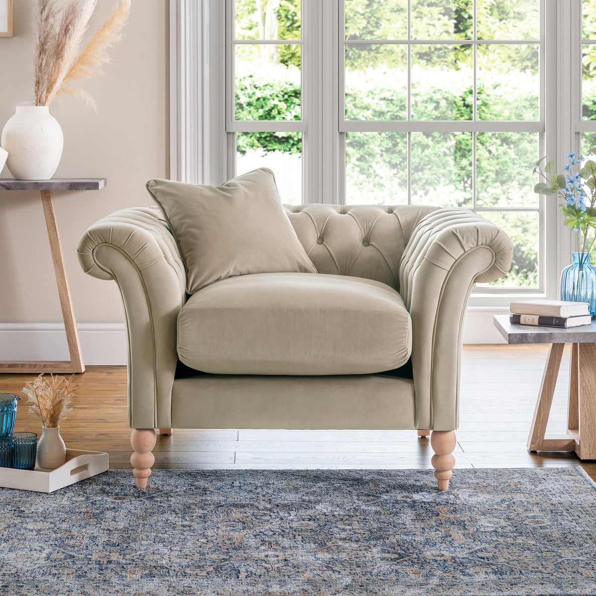 Balmoral Putty Velvet Chesterfield Armchair for living room