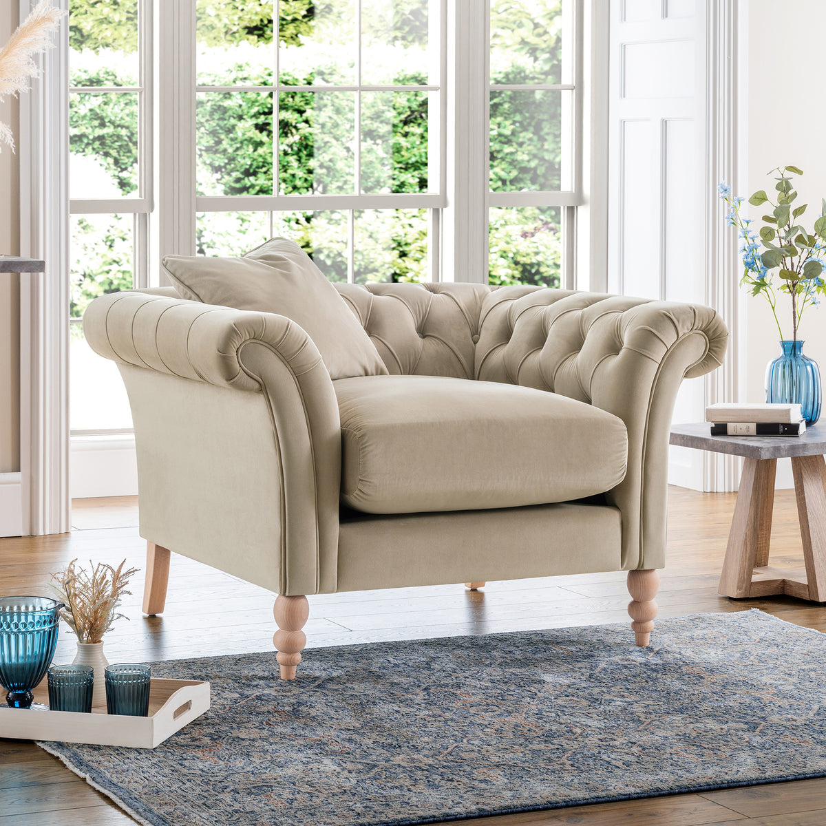 Balmoral Putty Velvet Chesterfield Living Room Chair