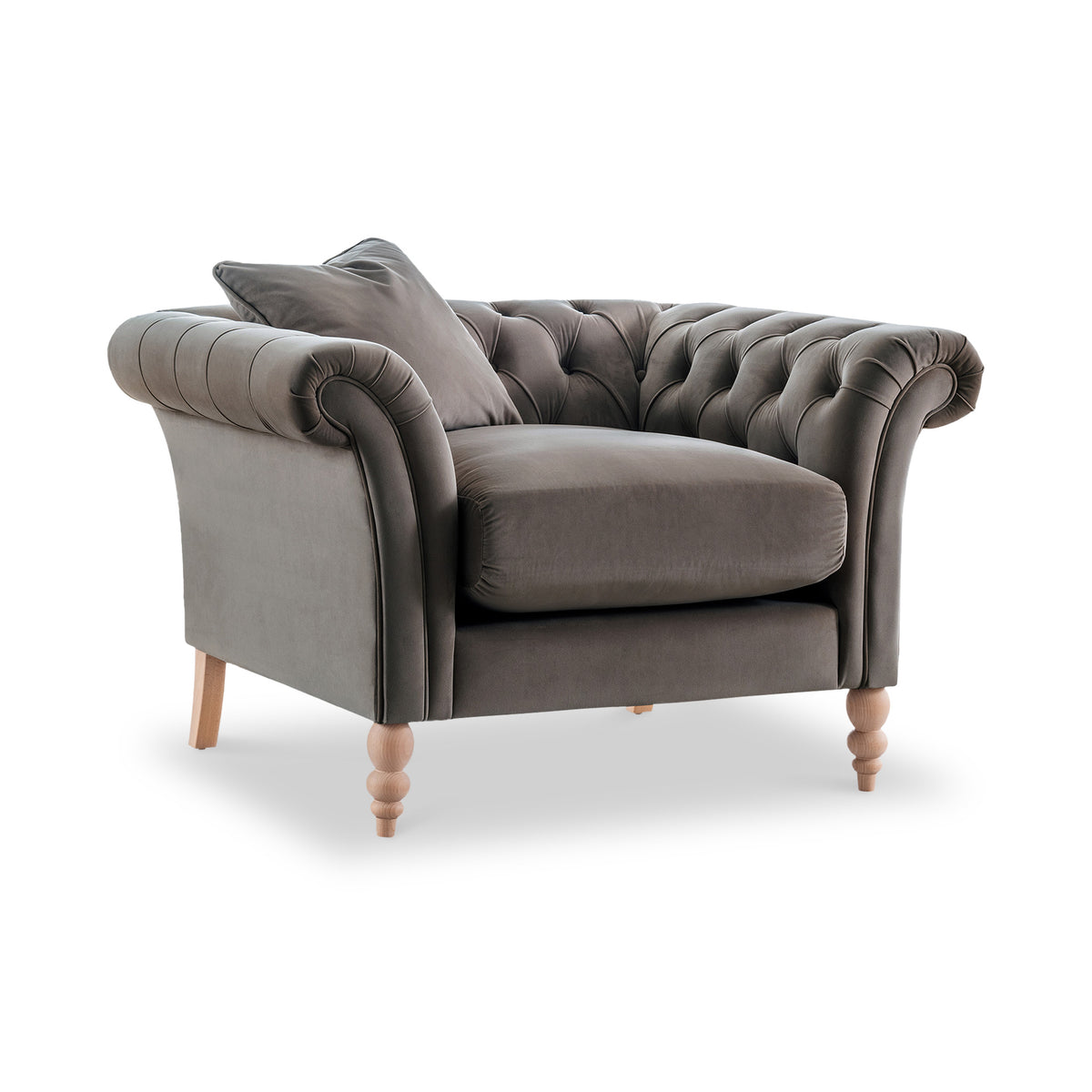 Balmoral Mushroom Velvet Chesterfield Armchair from Roseland Furniture
