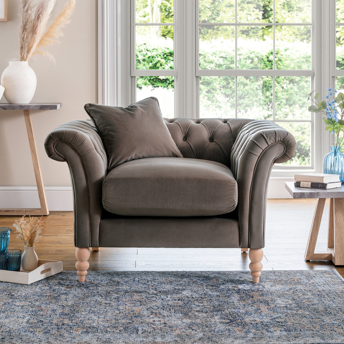 Balmoral Mushroom Velvet Chesterfield Armchair for living room