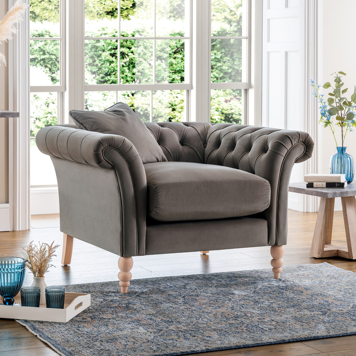 Balmoral Mushroom Velvet Chesterfield Living room chair