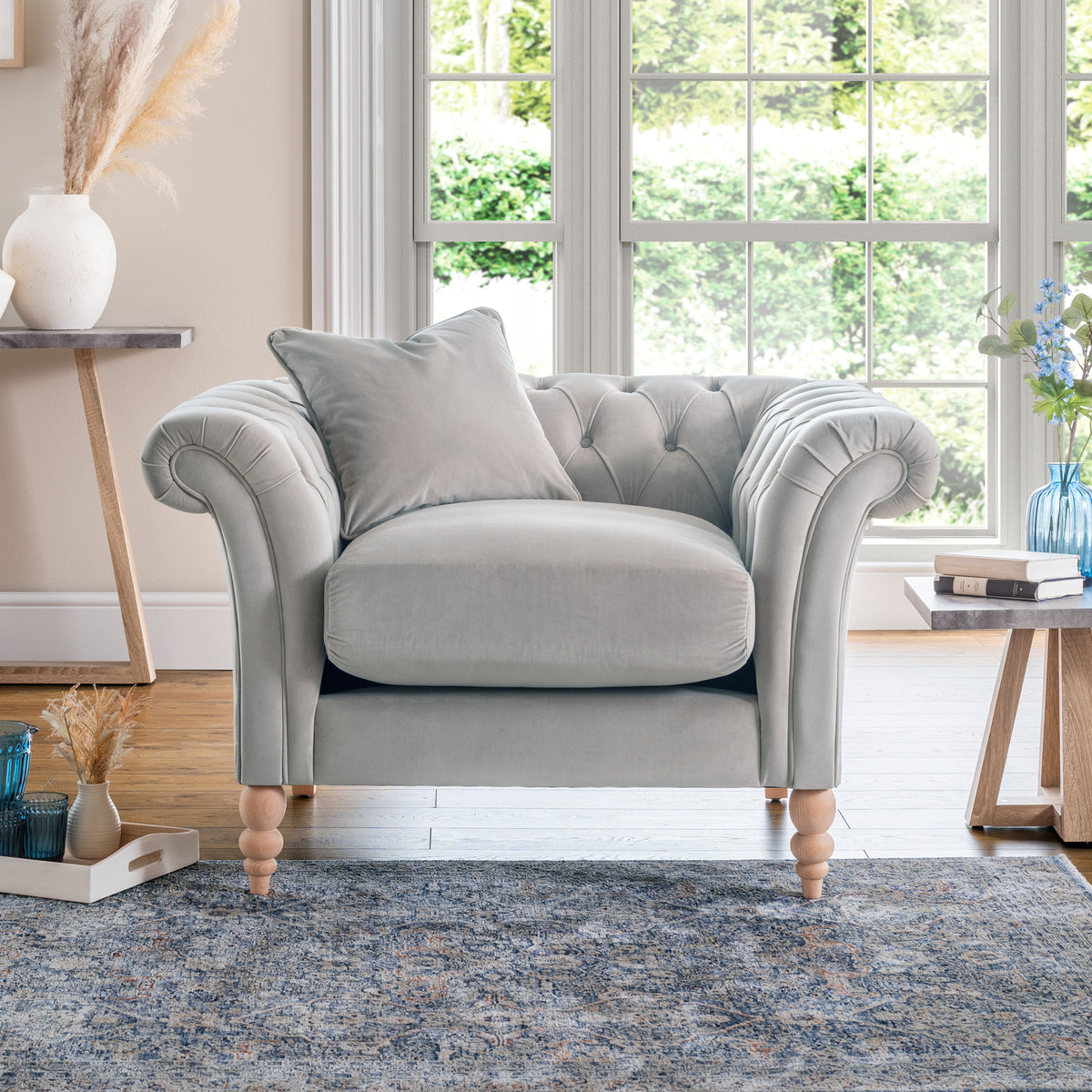 Balmoral Chalk Velvet Chesterfield Armchair for living room